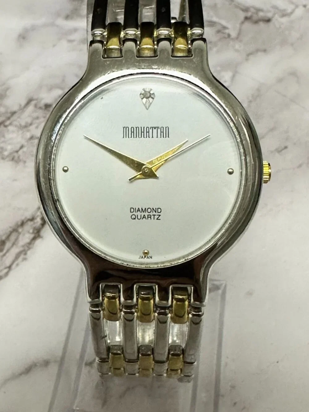 Manhattan Watch Women Two Tone Silver Gold White Dial New Battery 9 Inch